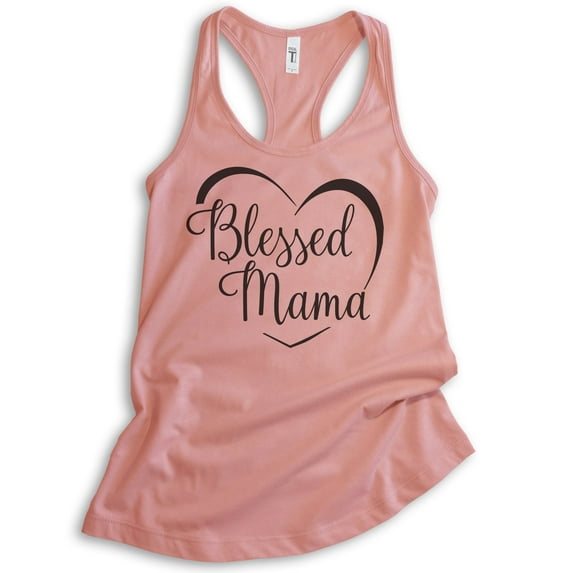 Blessed Mama Tank Top, Ladies Racerback Tank Top, Mom Tank, Religious Mom Tank, Desert Pink, Large