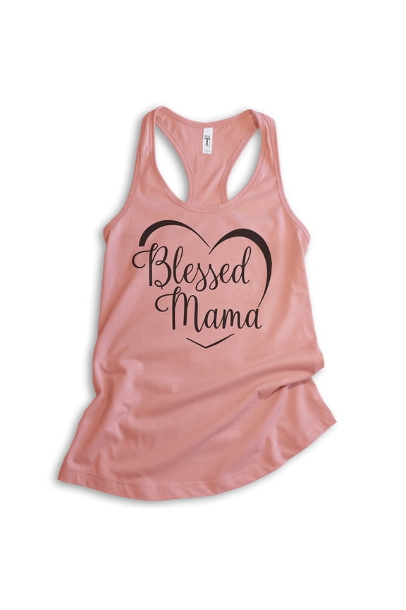 Blessed Mama Tank Top, Ladies Racerback Tank Top, Mom Tank, Religious Mom Tank, Desert Pink, Medium