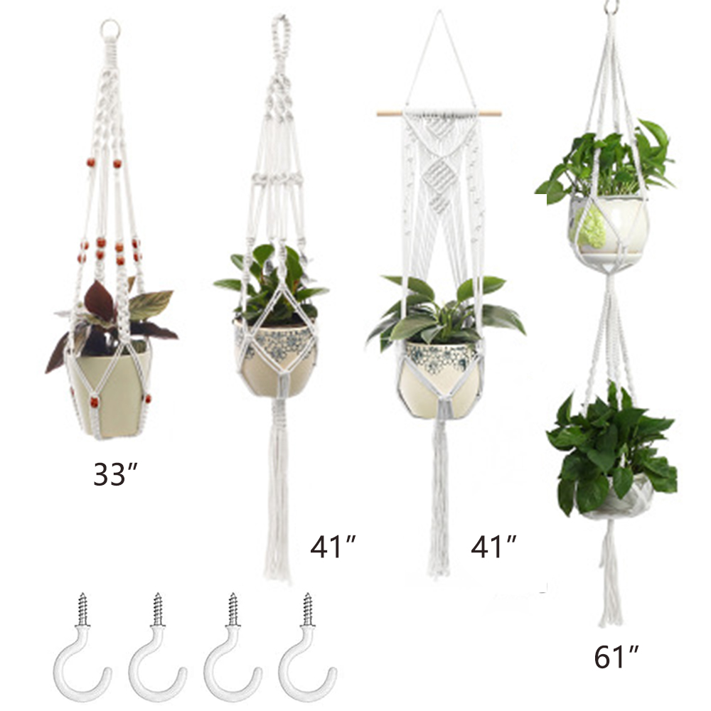 Plant Hangers Set of 4 Indoor Wall Hanging Planter Basket Decorative Flower Pot Holder with 4 Plant Hangers Set of 4 Indoor Wall Hanging Planter Basket Decorative Flower Pot Holder with 4