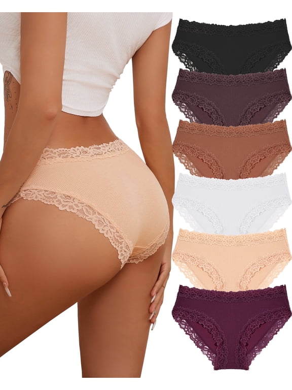 Cotton Underwear for Women Lace Hipster Panties Soft Breathable Cheeky Bikini Ladies 6 Pack