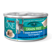 Angle View: (4 Pack) Purina ONE Grain-Free Classic Pate Ocean Whitefish Wet Cat Food, 3 oz