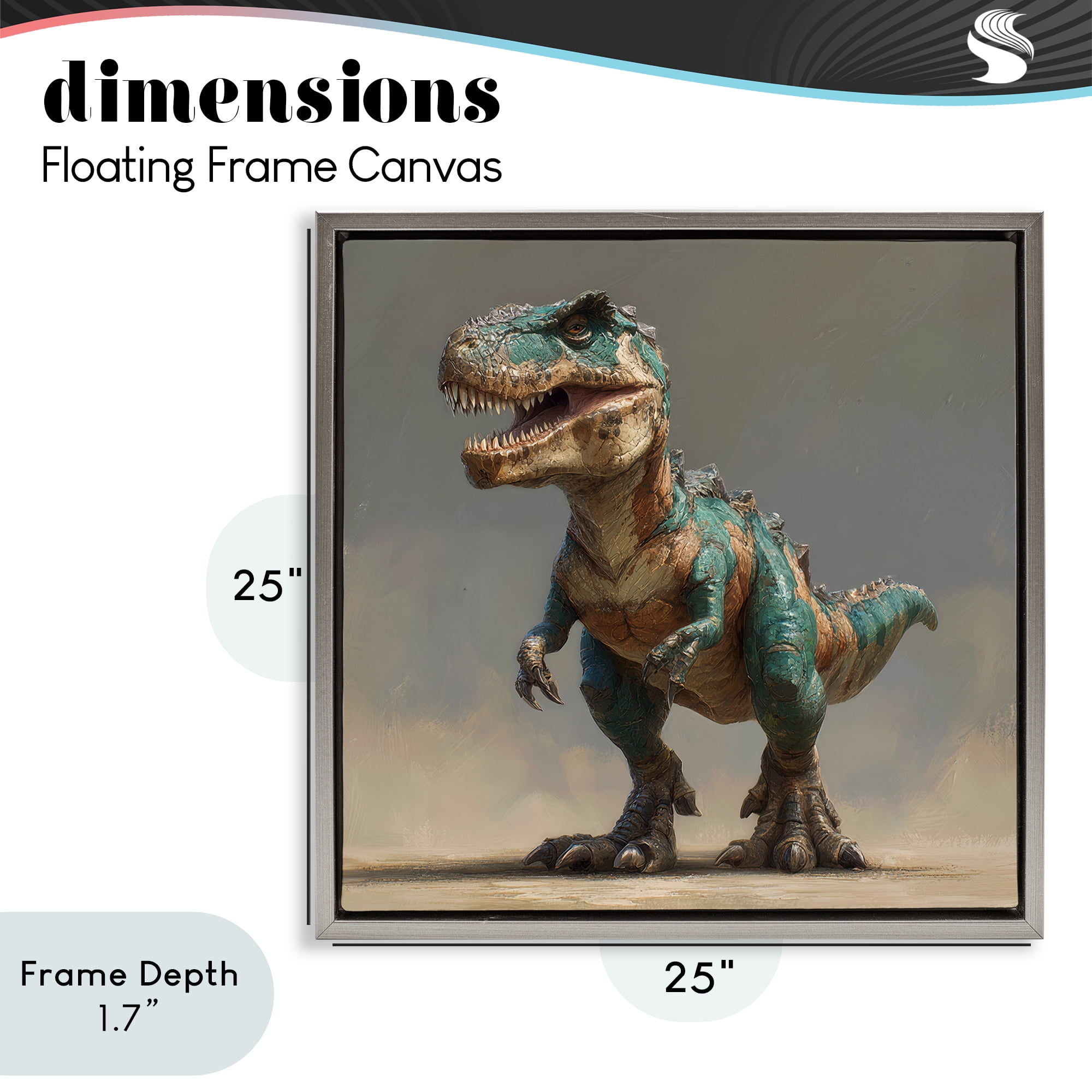 Stupell Industries Turquoise T-Rex Study Gray Framed Floater Canvas Wall Art, design by Wumples