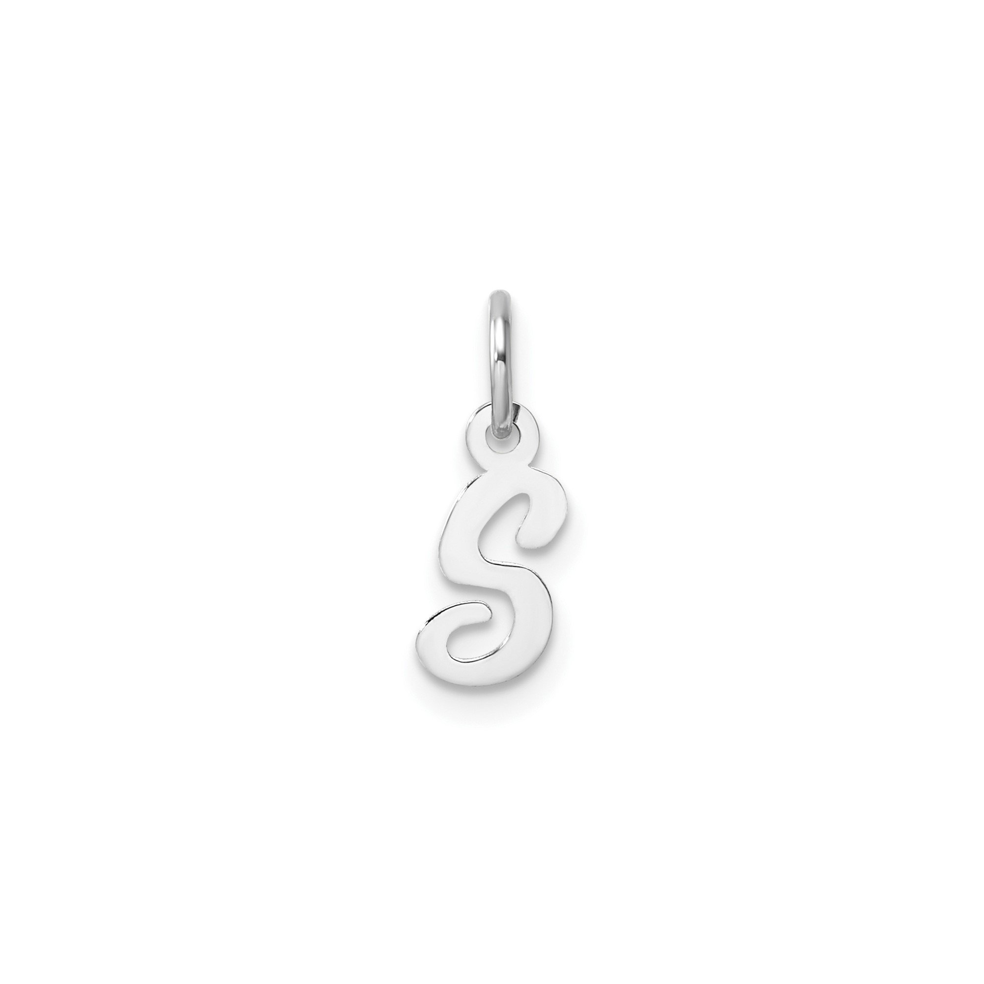 14k White Gold Initial S Pendant Charm for Necklaces, Cursive Script Letter for Women or Unisex, Polished Personalized Jewelry Symbolizing Identity and Self-Expression