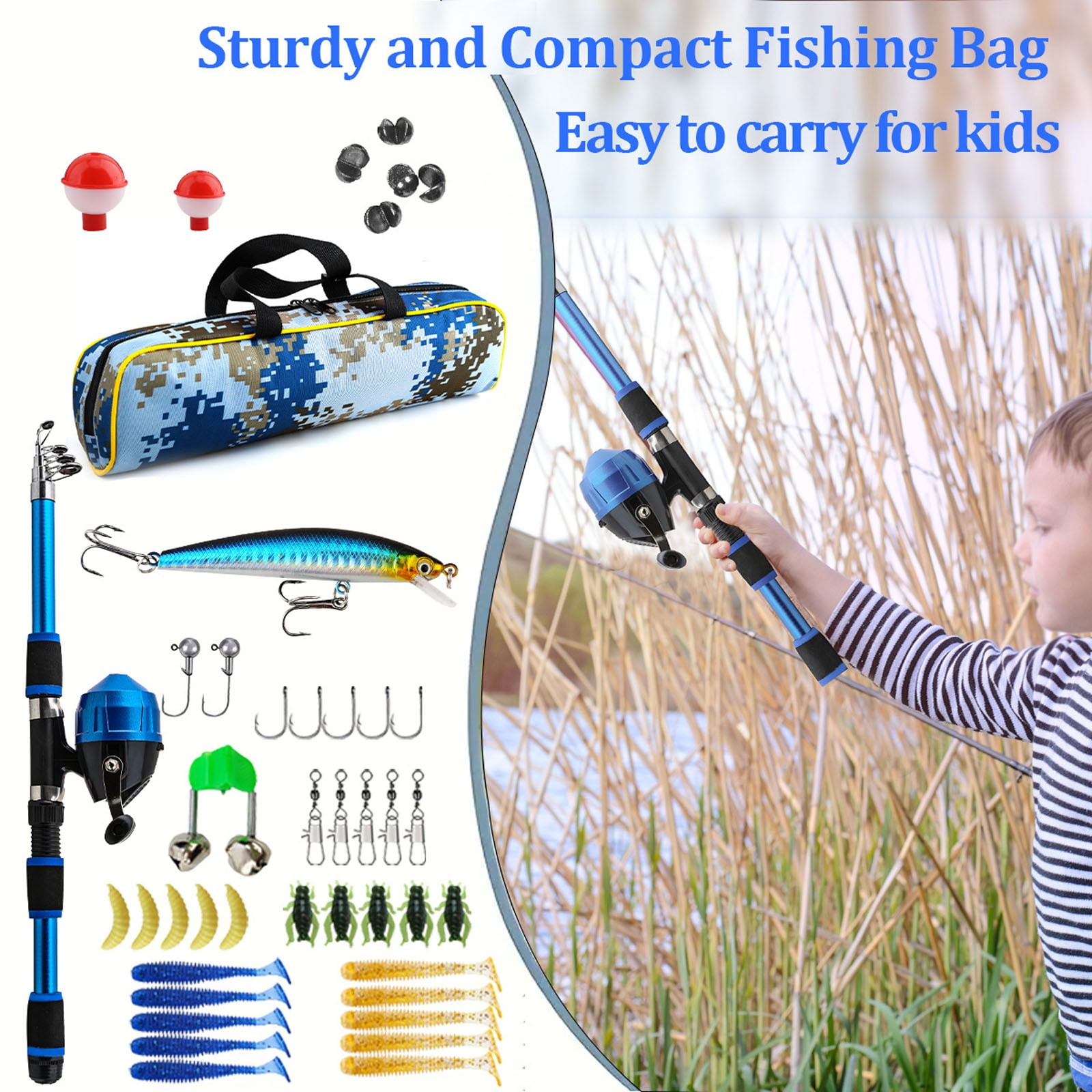 Kids Fishing Rod Kit with Reel Tackle and Camo Carry Bag 18m Beginner Fishing Set Outdoor Gear for Children and