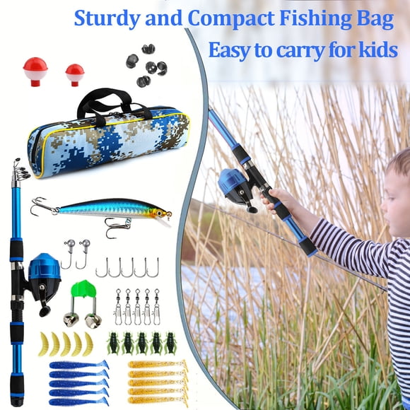 Kids Fishing Rod Kit Telescopic Beginner Fishing Set with Reel Tackle Outdoor Gear for Children Teens Portable Fishing