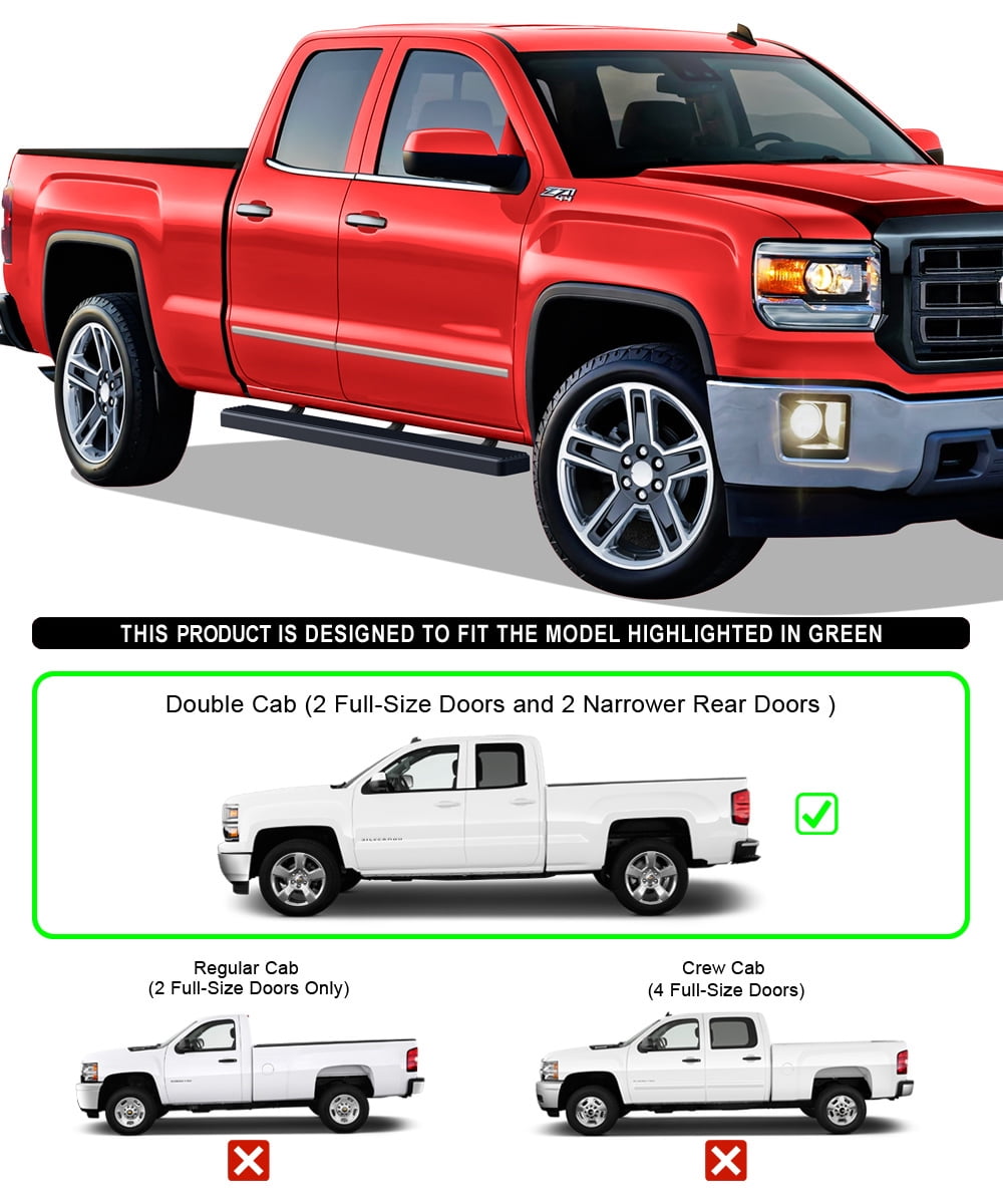 APS Running Boards 4 inches Matte Black Compatible with Chevy Silverado GMC Sierra 2007-2018 Double Extended Cab & 2500 3500 2019 (Exclude 07 Classic) (Nerf Bars Side Steps Side Bars)