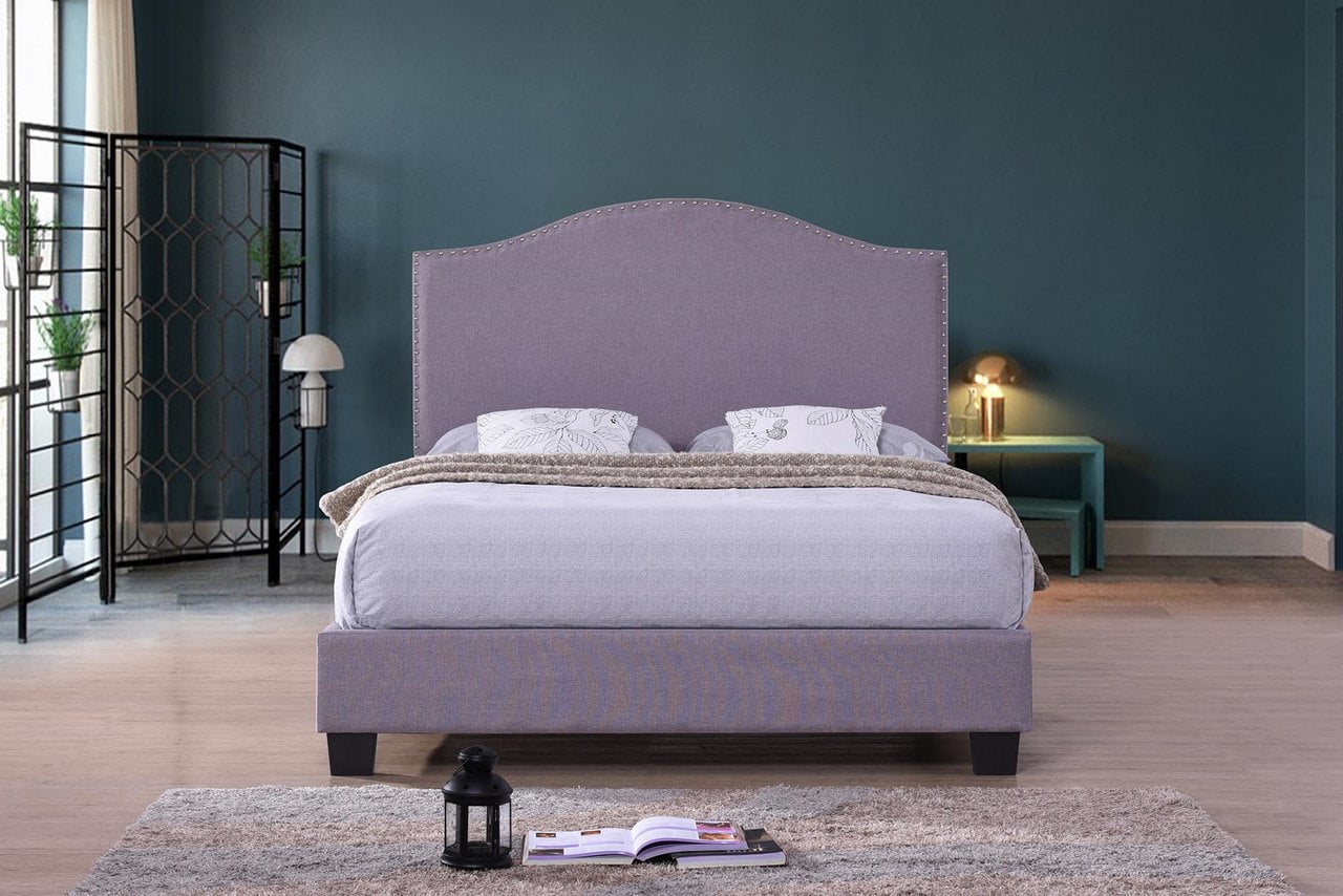 Viscologic Series Empire Luxury Linen Fabric Upholstered Platform Viscologic Series Empire Luxury Linen Fabric Upholstered Platform Bed King Purple Grey
