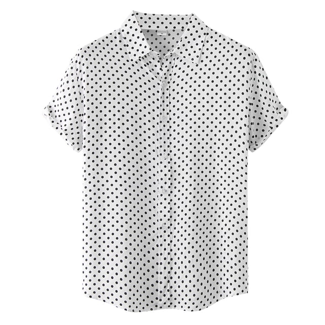Camisas De Vestir Para Hombre Manga Larga Camisa manga Turn Casual Down Print cuello masculino Wave Point camisa verano corto hombres camisas (White, L)