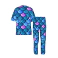 thumbnail image 4 of Mens Pajamas Set Loungewear Short Sleeve Top Long Pants Pj Sets with Pockets, Fish Scale Sea Skin, 4 of 6