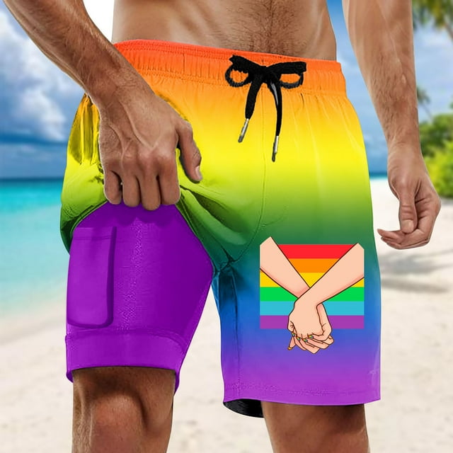 WILLBEST Bottom Men Swim Trunks with Compresssion Liner Inseam Board Shorts Bathing Suit with Pockets