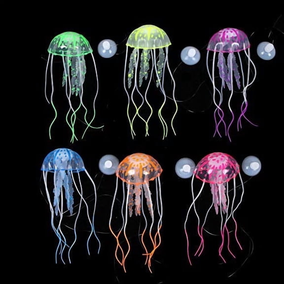 6 Pieces Artificial Jellyfish Decor for Aquarium Fish Tank,Glowing Jellyfish Ornament Decoration,Soft Silicone
