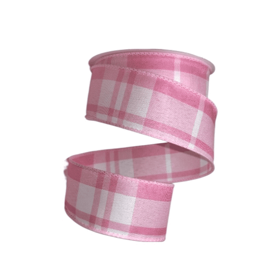 1.5"  Plaid Ribbon: Blush Pink & White (10 Yards)