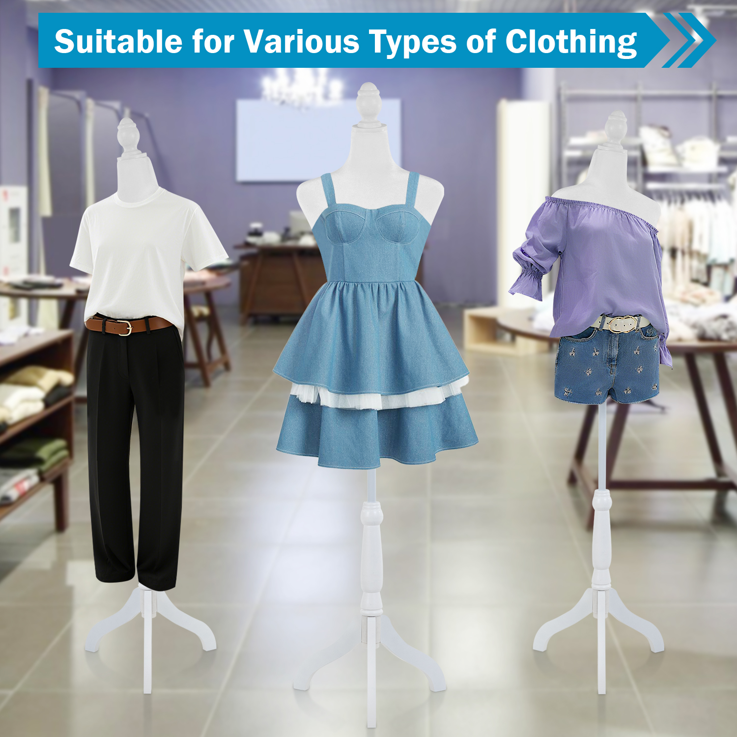 49"-63" Height Dress Form Mannequin Adjustable Female Mannequin Torso Sewing Mannequin Female Dress Model Torso Body Tripod Stand Clothing Forms, White
