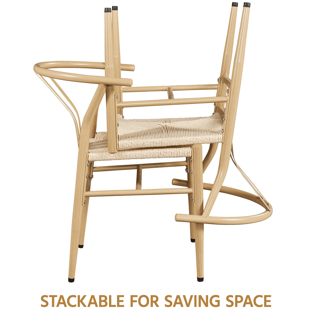 Alden Design Mid-Century Weave Dining Chairs with Solid Metal Frame, Wood