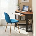 thumbnail image 2 of VECELO Corner Computer Desk with Keyboard Tray and Storage Shelf, Home Office Study Workstation Table , Light Brown, 2 of 8