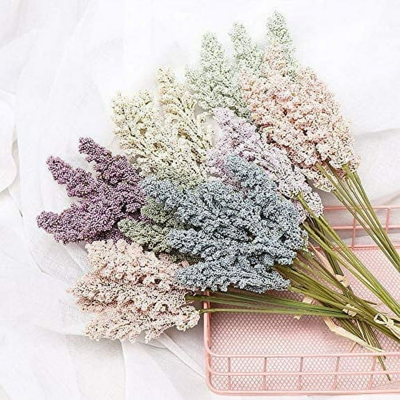 Morttic 6 PCS/Bouquet Foam Flowers Bulk, Artificial Vanilla Berry Spike Flowers Cereals Plant Heap for Home Wall Party Decor (Blue)