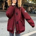 thumbnail image 4 of Brnmxoke Warm Puffer Coat Women Thicken Zipper Plus Size Waterproof Snow Jackets with Pockets Faux Fur Trim Hooded Long Sleeve Outwear Coats Red,M, 4 of 4