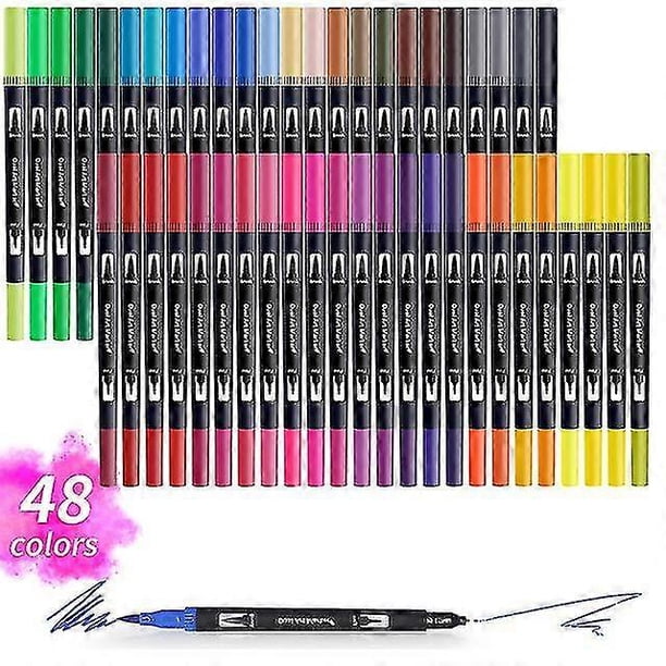 Dual Tip Brush Art Marker Pens 48 Colors Watercolor Fineliner Drawing Painting Stationery Coloring Manga Art Supplies