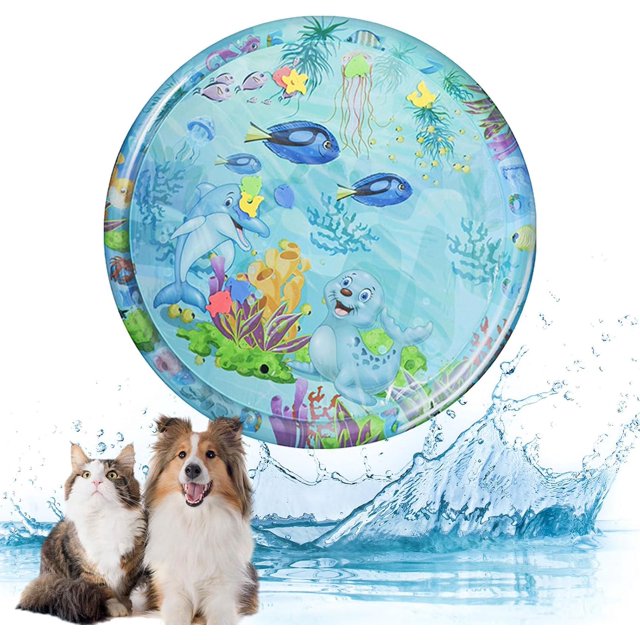 Sensory Water Play Mat for Cats,Interactive Water Sensory Play Mat for Cats, Thickened Water Sensor Play Mat with Fish for Pet Play, Pet Cooling Mat for Summer