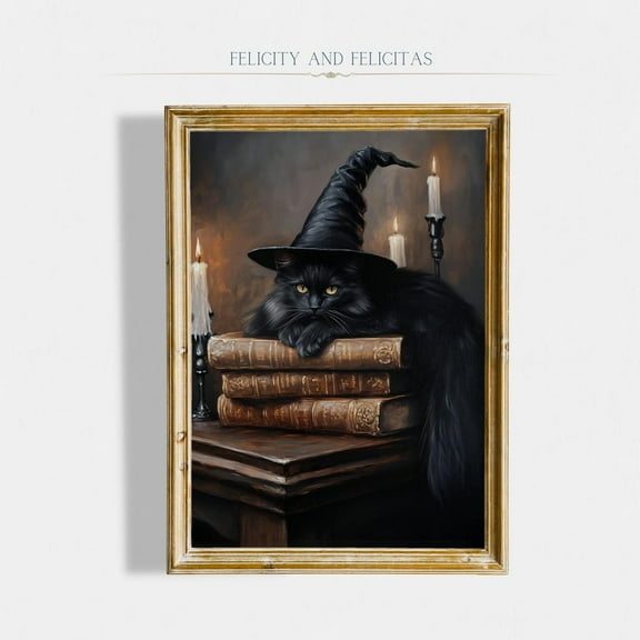 Black Cat Book Reading Wall Art, Cottagecore Decor, Vintage Witch Cat Wall Poster, Dark Academia Decor Wall Art, Modern Wall Decor, 8x12 UNFRAMED