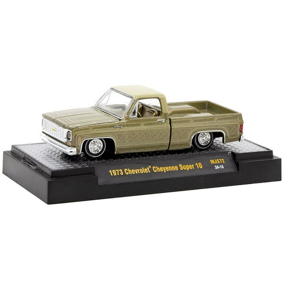 1973 Chevrolet Cheyenne Super 10 Truck Gold Metallic with Graphics "Lowriders" Limited Ed 1/64 Die Cast Model Car by M2 Machines