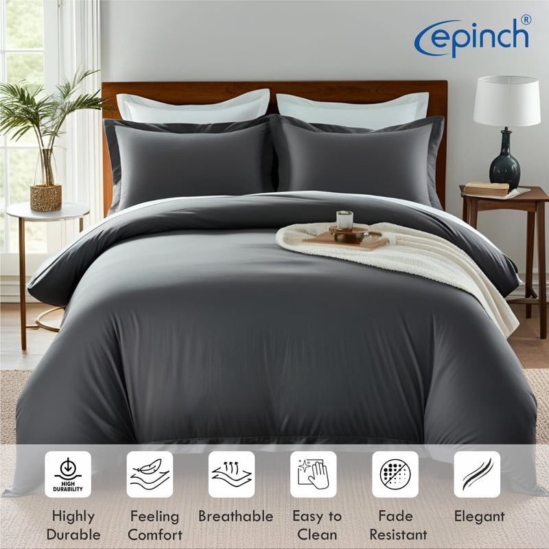 3 Sided Zipper Duvet Cover Set Easy to Use Home & Hotel Soft Microfiber 3 PCS 1-Duvet Cover & 2- Pillow Sham No Comfoter Oversized King_98 X 120 Inch