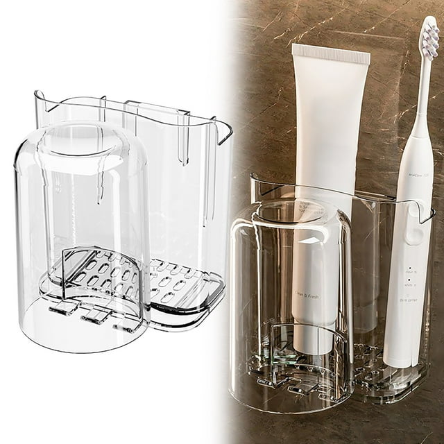Ctnporpo Toothbrushes Tooth Cups Shelves Shelves Non Perforated Bathroom Mouthwash Cups Wall Mounted Toothpaste Cup Storage Racks Transparent White Over The Sink Dish Rack Clear