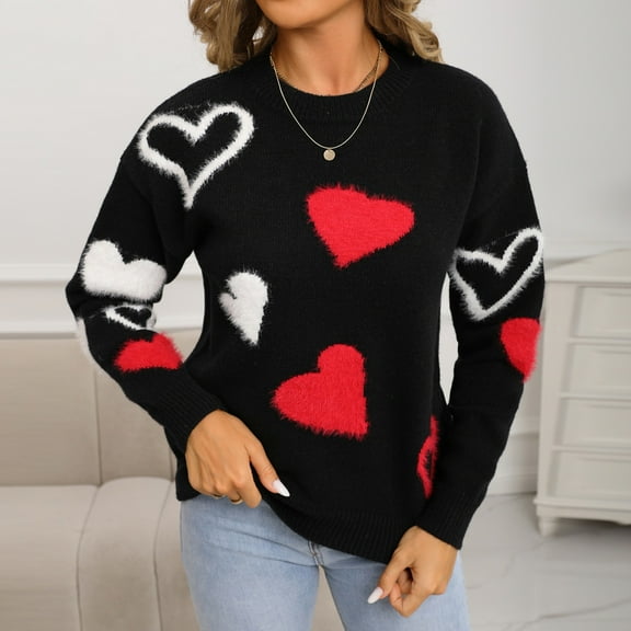 POROPL Womens Sweaters Long Sleeve Crew Neck Sweater Knitted Print Blouse Top Pullover Size S-XL