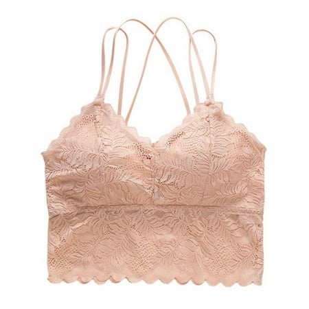

Women Seamless Push Up Bra Lace Wrapped Chest No Steel Ring Cross Back Bralette Underwear Vest One Size