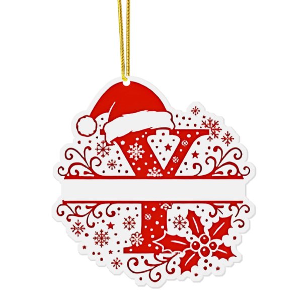 Adorno navideño de letras acrílicas para árbol | Colgante de monogramas 2D con gorro de Papá Noel | Decoración colgante de 26 letras para manualidades | Decoración navideña para el hogar