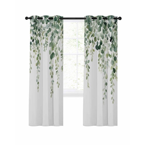 Green Eucalyptus Branches Blackout Curtains 84 Inches Long for Bedroom, Spring Botanical Leaves Vines Thermal Insulated Room Darkening Black Out Window Curtain Panels Grommet Drapes for Living Room