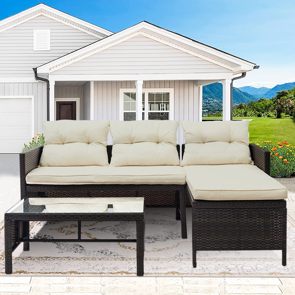 Outdoor Conversation Set, 3 Piece Patio Furniture Set with Wicker Lounge Chair, Loveseat Sofa, Coffee Table, All-Weather Patio Sectional Sofa Set with Cushions for Backyard, Porch, Garden, Pool, L4815 - image 1 of 10