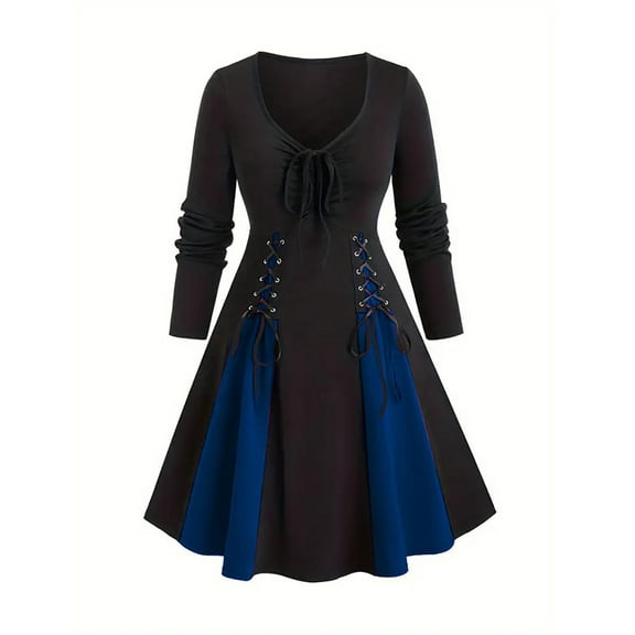 Tqyyweavej Women Renaissance Vintage Dresses Medieval Witch Long Maxi Dress Cosplay Halloween Costume for Women