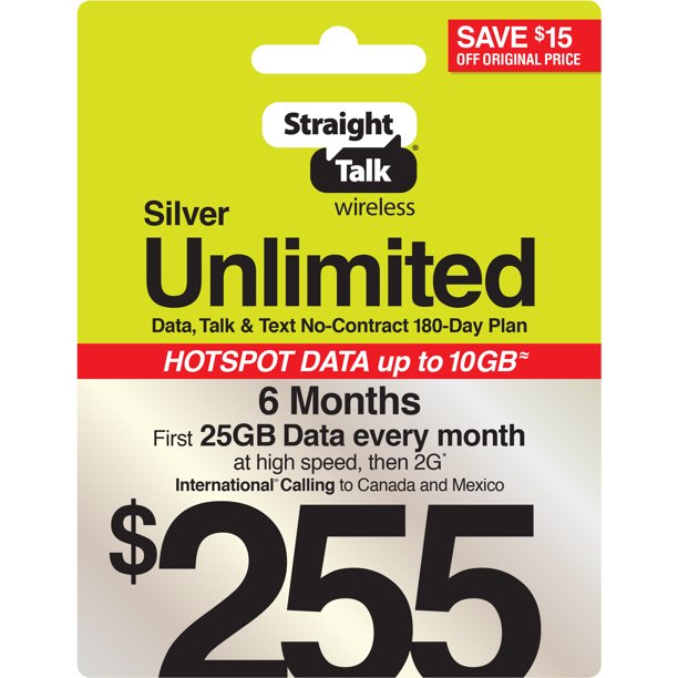 Straight Talk 255 Silver Unlimited Talk, Text & Data 180Day Prepaid