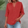 thumbnail image 5 of Button Down Linen Shirts for Women 3/4 Sleeve V Neck Linen Tops Fashion Summer Casual Pullover Loose Lightweight Beach Vacation Holiday Blouses, 5 of 5