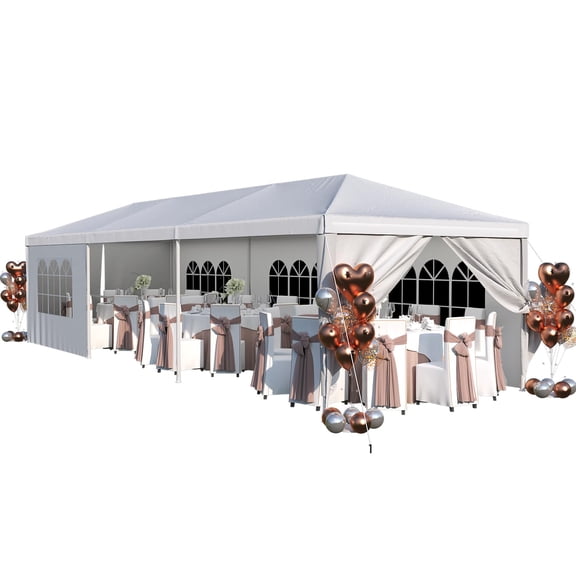 10' x 30' Heavy Duty Waterproof Wedding Tent, Party Canopy with Removable Sidewalls, Large Event Gazebo Shelter for Outdoor Gatherings Camping (White)
