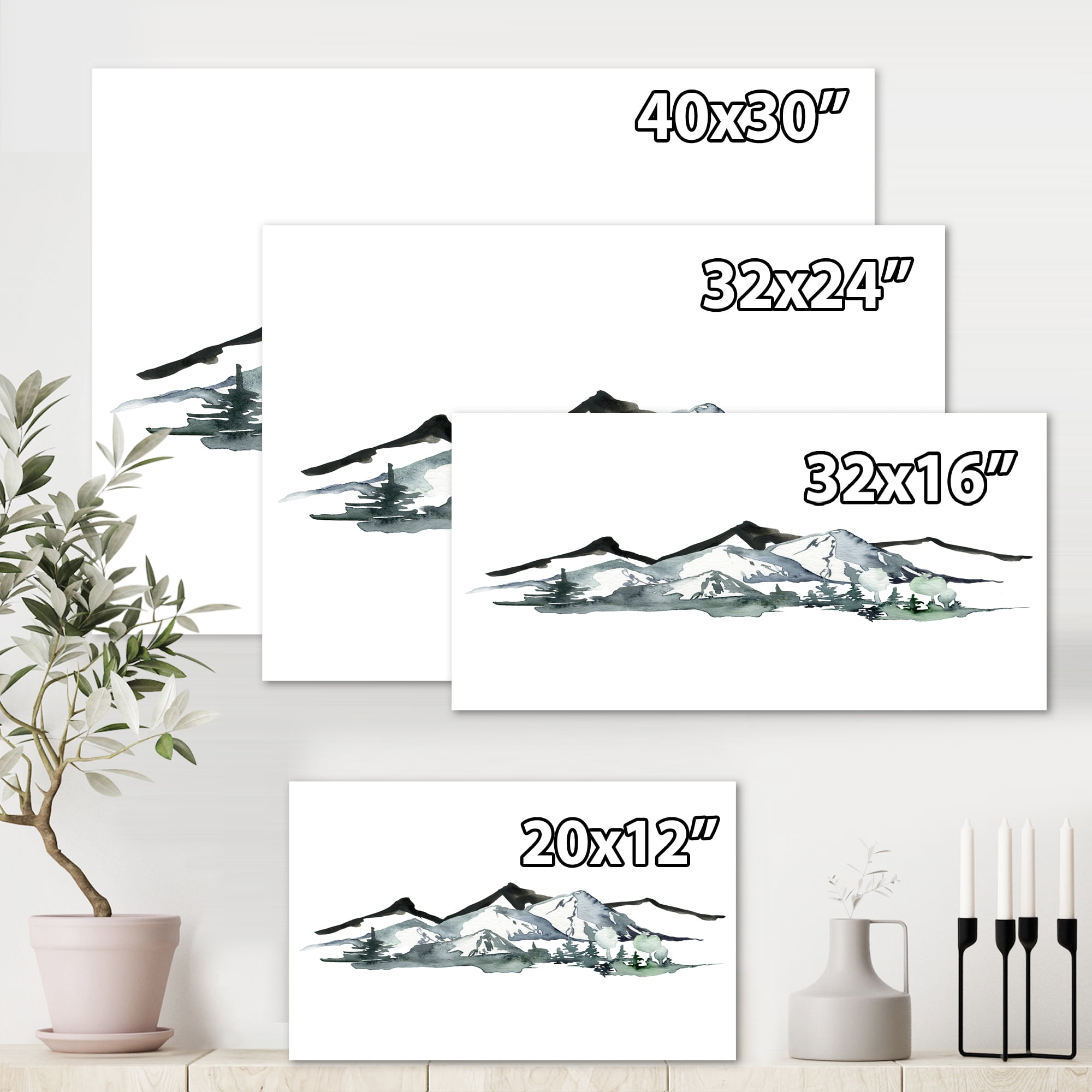 Designart ' Minimalistic Fir Forest and Winter Mountains I ' Modern Canvas Wall Art Print