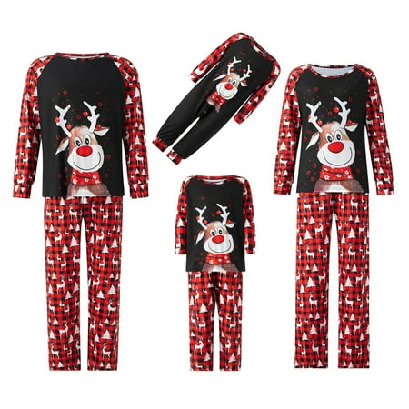 

Xingqing Christmas Matching Family Pajamas Set Elk Long-sleeve Tops Plaid Deer Pants Xmas Sleepwear for XMAS