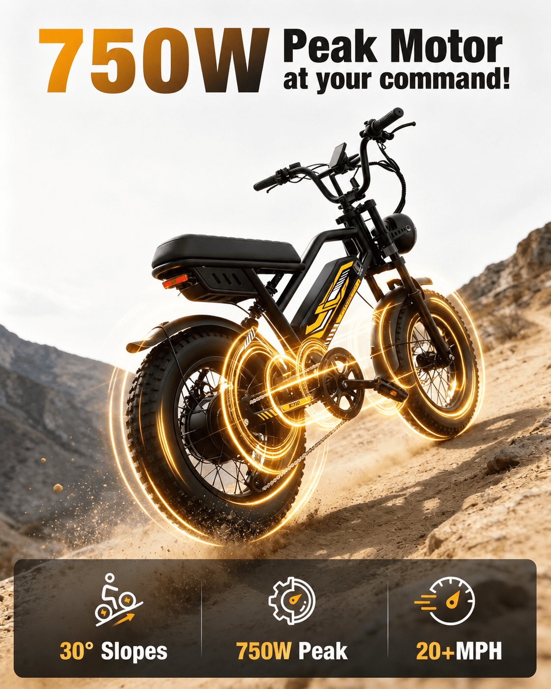 750W Electric Mountain Bike for Teens, UL2849 Certified E-Bike, 20+MPH Speed, 48V 15.6Ah Battery, Dual Brakes & Suspension Fat Tire E-Bike for Riders 4.4FT-5.4FT