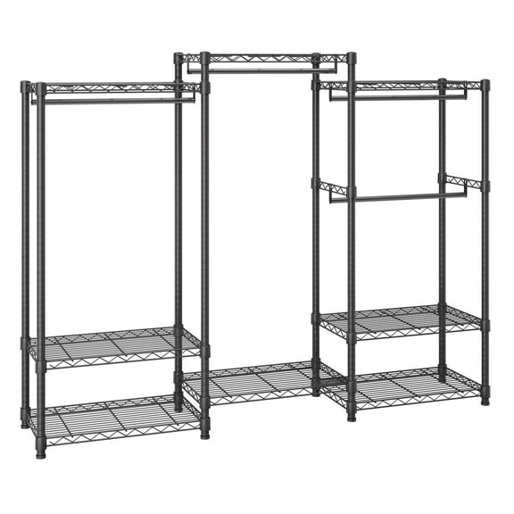 SAZYY Garment Rack Heavy Duty Clothes Racks with Shelves, Freestanding Portable Wardrobe Closet Rack for Hanging Clothes Closet System Rack 4 Hang Rods & 8 Storage Tiers