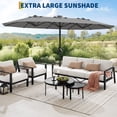 thumbnail image 3 of Kicctian 15FT Double-Sided Patio Umbrella with Solar LED Lights & Base, Extra Large Rectangle Market Umbrella Outdoor,  UV & Fade-Resistant, Ideal for Deck, Pool, Backyard, Garden, Grey, 3 of 8