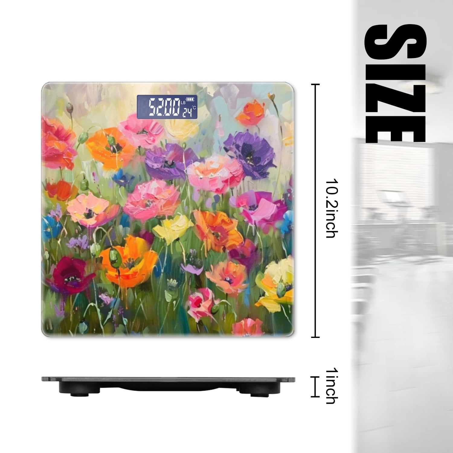 Bathroom Scale, Highly Accurate Digital Body Scale,Precisely Measures Weight up to 400 lbs-Vibrant Painting Of Colorful Poppies In Full Bloom