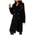 thumbnail image 2 of Juebong Women's Elegant Wool Blend Pea Coat Notched Lapel Double Breasted Winter Warm Mid Long Overcoat Trench Coats Black,XXL, 2 of 4