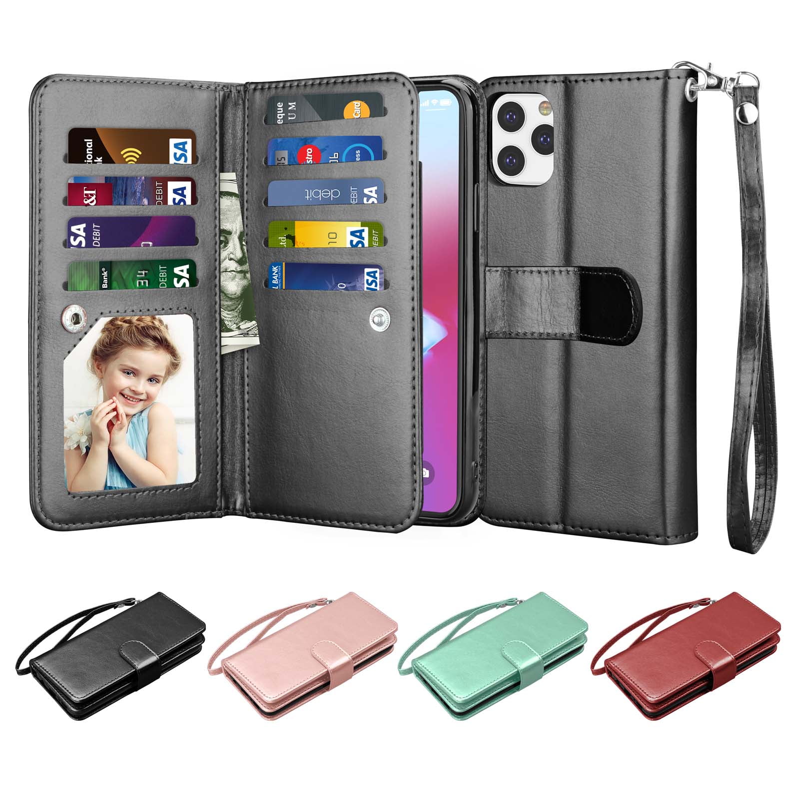 Stylish Cover Compatible with iPhone 11 Pro Max black Leather Flip Case Wallet for iPhone 11 Pro Max 