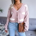 thumbnail image 6 of Women'S Casual Elegant Cloud Print Cropped Button Front Long Sleeve V Neck Knit Cardigan Pink M, 6 of 10