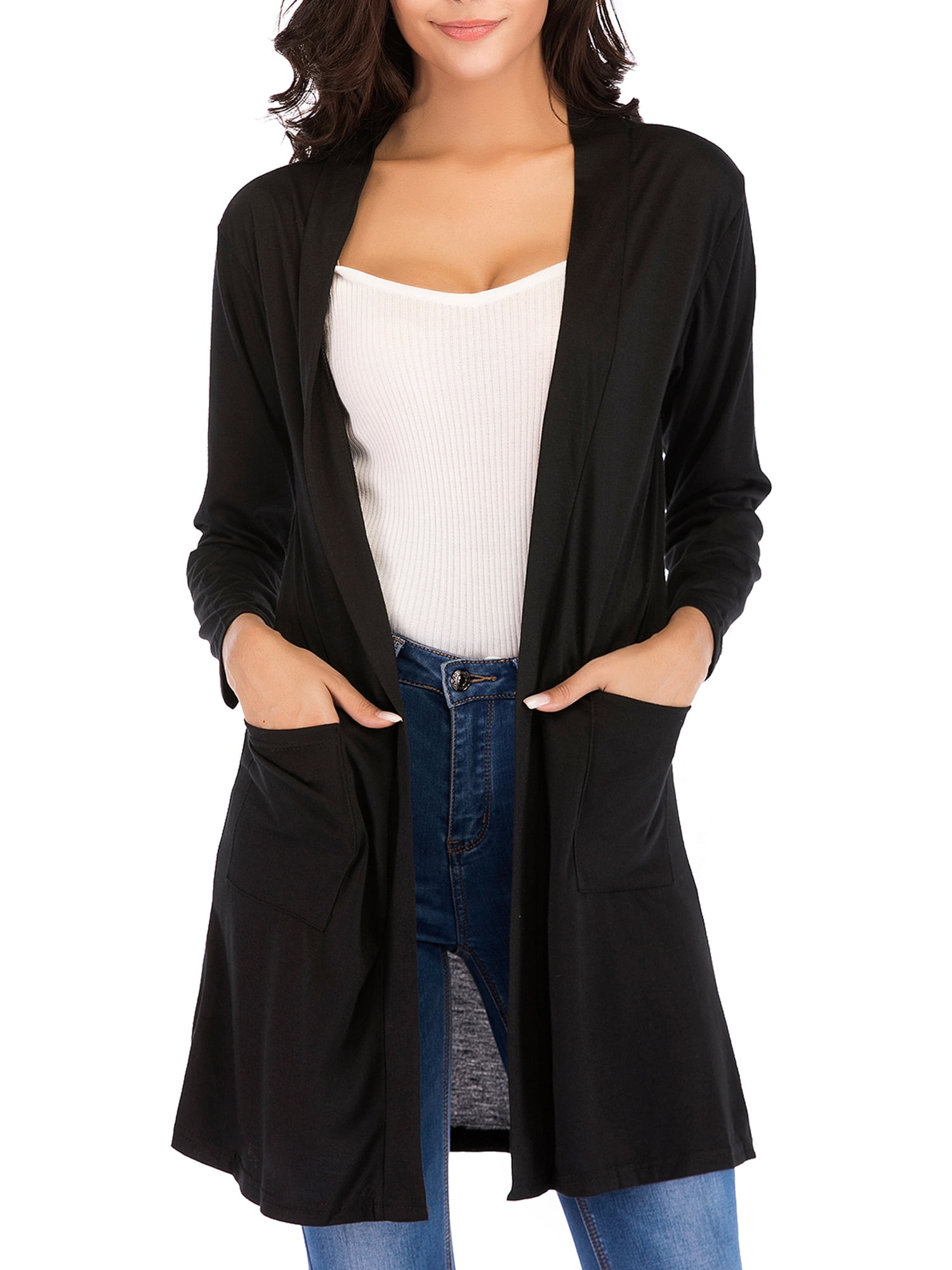 medium length black cardigan