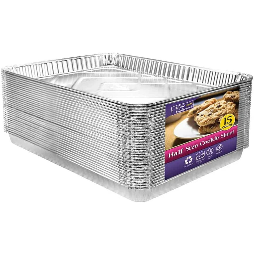 Aluminum Pans Half Size Cookie Sheet 15 Count | Durable Nonstick Baking
