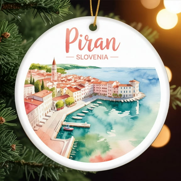 Piran-Slovenia Ceramic Ornament – Personalized Coastal Village Keepsake, Custom Name & Date Gift, Handcrafted Holiday Decoration for Couples, Travelers & Romantic Moments 190OR166
