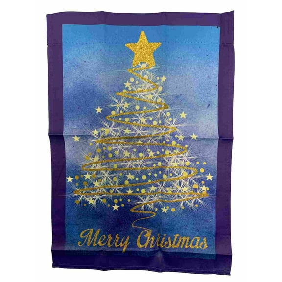 Gold Christmas Tree Blue Holiday Decorative Garden Suede Flag 18 x 12.5 Inch
