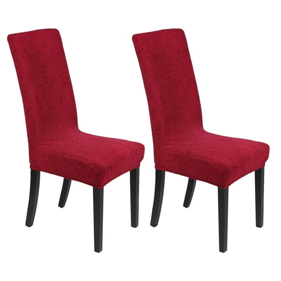 Uxcel Waterproof Chair Cover Set of 2, Dining Room Stretch Jacquard Chair Covers Protectors Washable Chair Slipcovers [Wine Red]